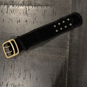 Black Velvet Belt with Gold Rhinestone Buckle Bracelet